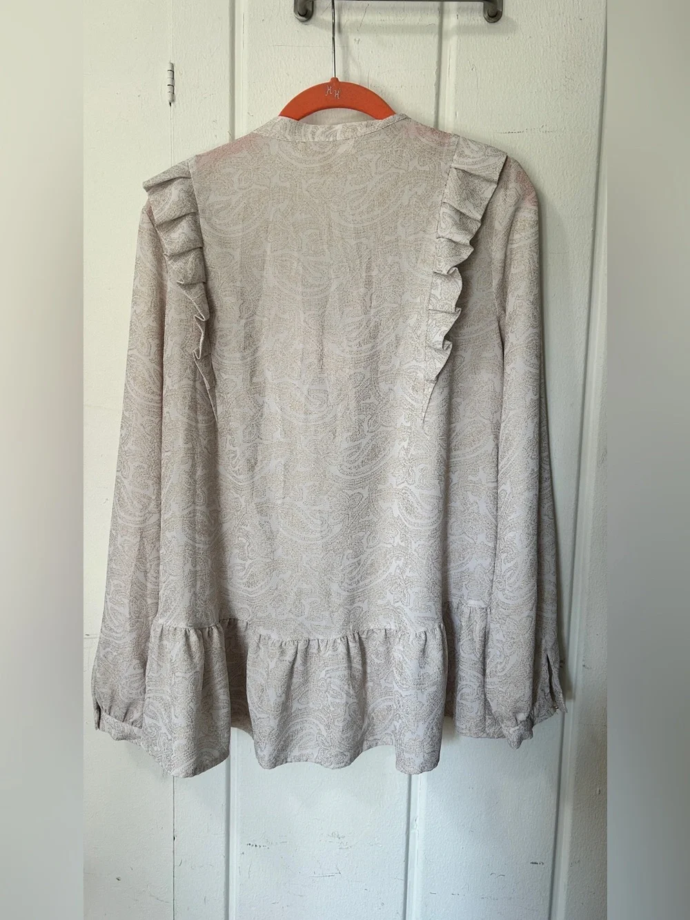 Michael Kors Cream Paisley Ruffle Tassel Peplum Blouse